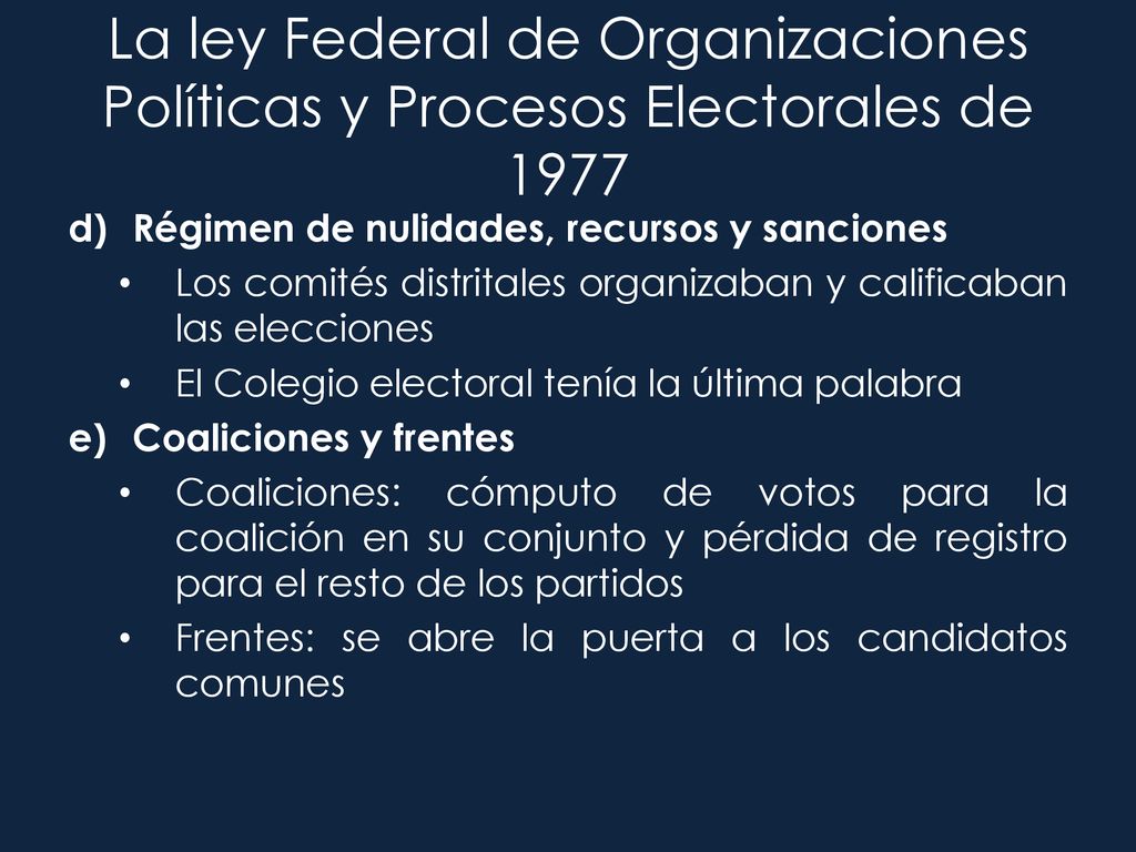 La ley Federal de Organizaciones Políticas y Procesos Electorales de 1977