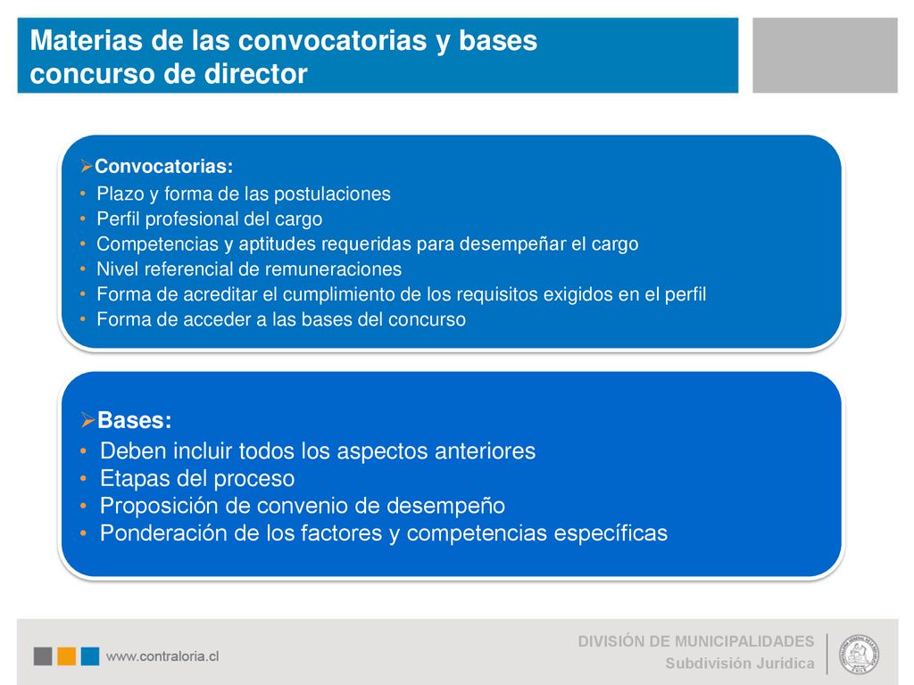 Materias de las convocatorias y bases concurso de director