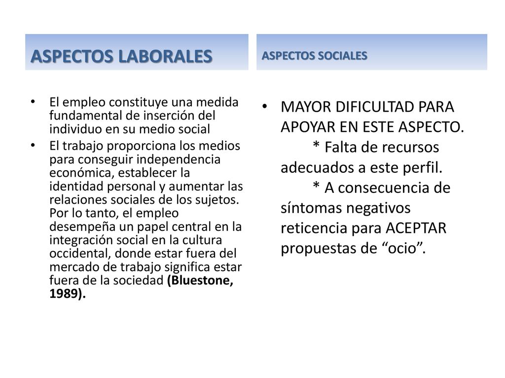 ASPECTOS LABORALES ASPECTOS SOCIALES. El empleo constituye una medida fundamental de inserción del individuo en su medio social.