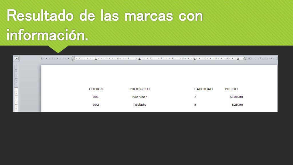 Resultado de las marcas con información.