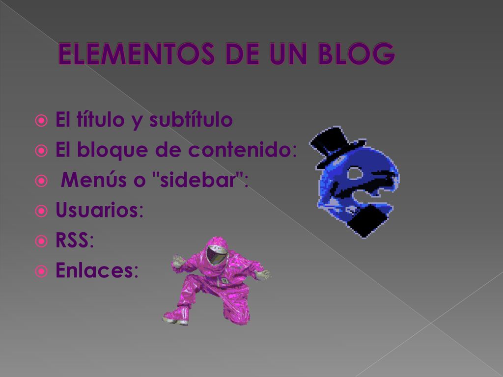 ELEMENTOS DE UN BLOG El título y subtítulo El bloque de contenido: