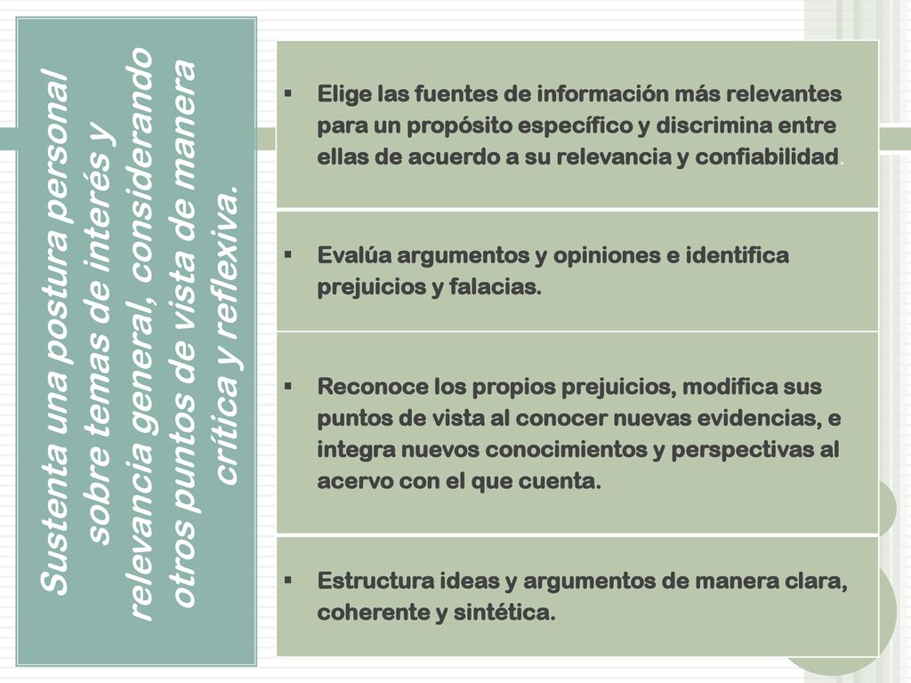 Sustenta una postura personal sobre temas de interés y relevancia general, considerando otros puntos de vista de manera crítica y reflexiva.