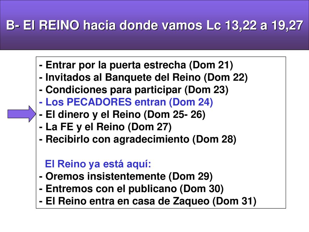 B- El REINO hacia donde vamos Lc 13,22 a 19,27