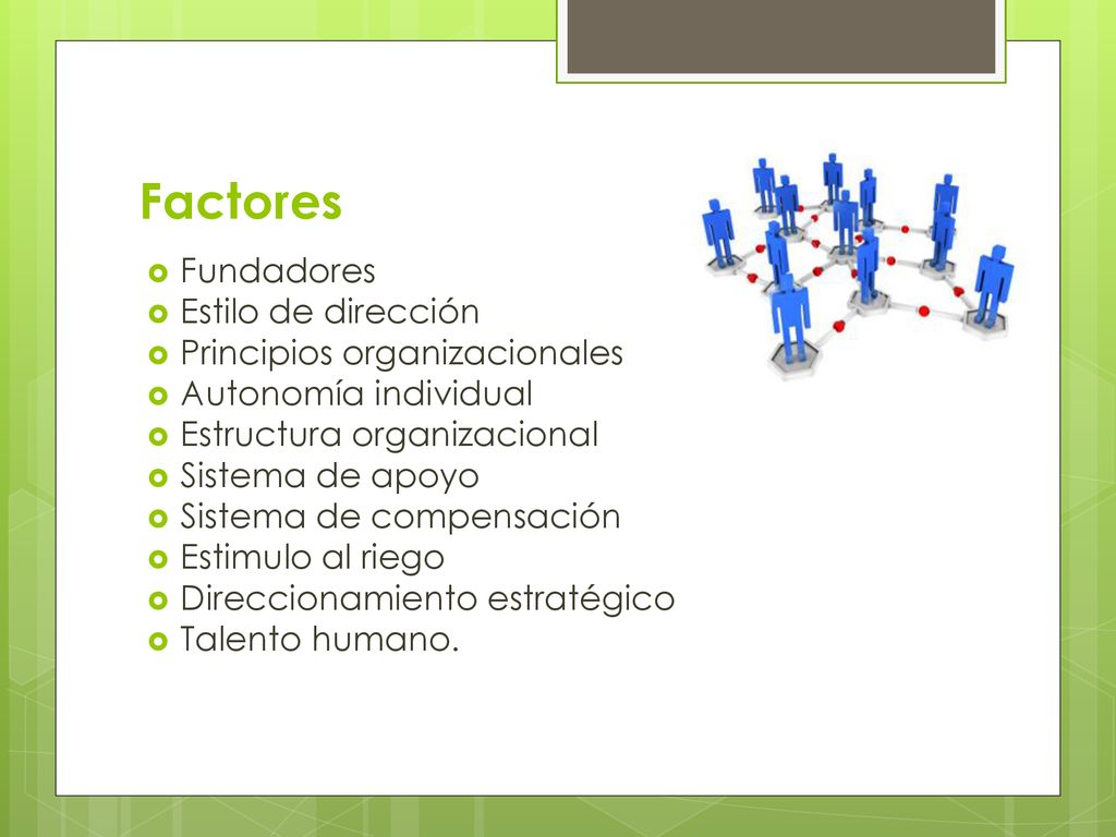 Factores Fundadores Estilo de dirección Principios organizacionales