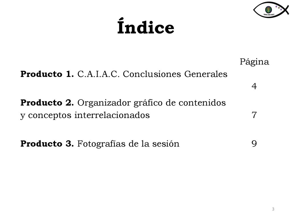 Índice Página Producto 1. C.A.I.A.C. Conclusiones Generales 4