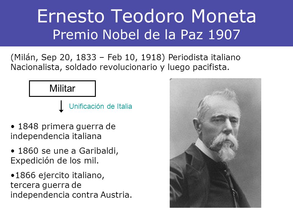Ernesto Teodoro Moneta Premio Nobel de la Paz 1907