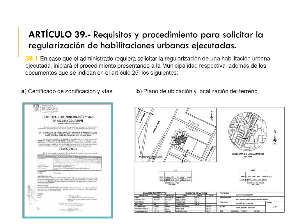 ARTÍCULO 39.- Requisitos y procedimiento para solicitar la regularización de habilitaciones urbanas ejecutadas.
