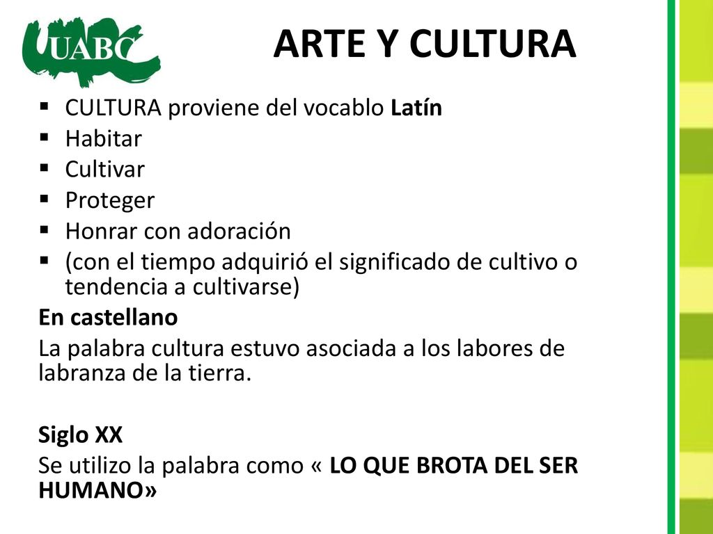ARTE Y CULTURA CULTURA proviene del vocablo Latín Habitar Cultivar