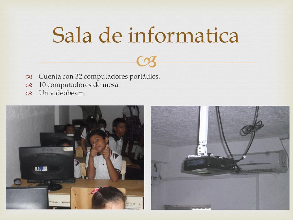 Sala de informatica Cuenta con 32 computadores portátiles.