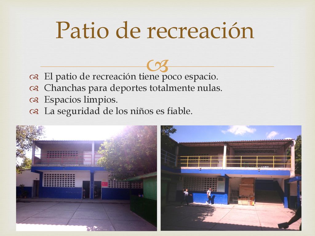 Patio de recreación El patio de recreación tiene poco espacio.