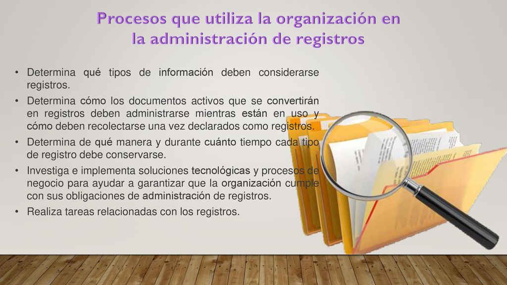 Procesos que utiliza la organización en la administración de registros