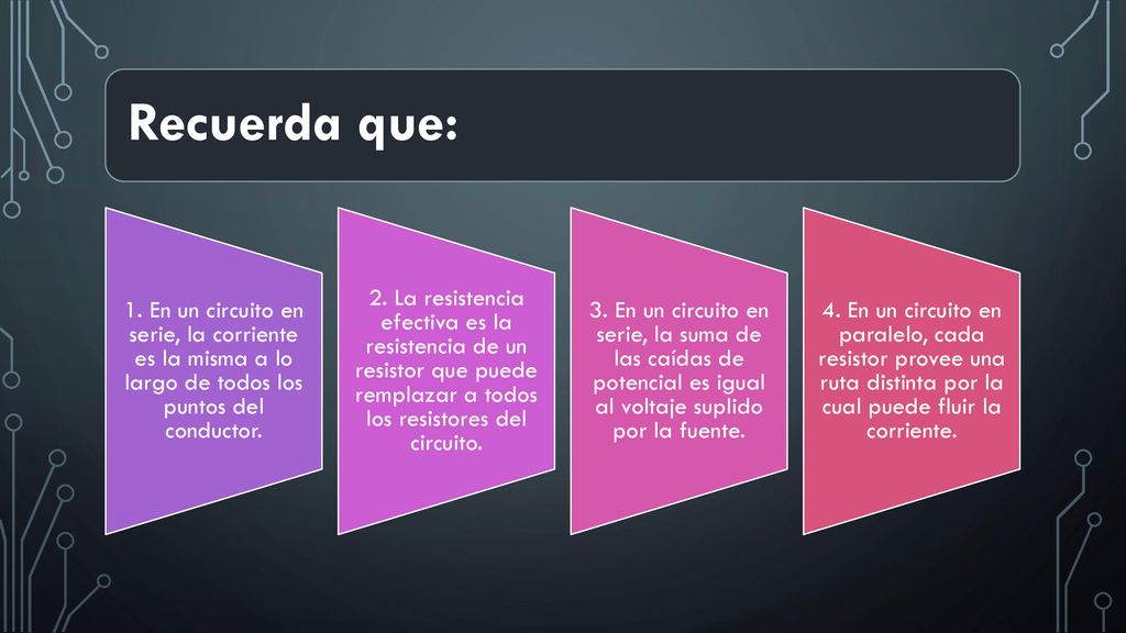 Recuerda que: 1. En un circuito en serie, la corriente es la misma a lo largo de todos los puntos del conductor.