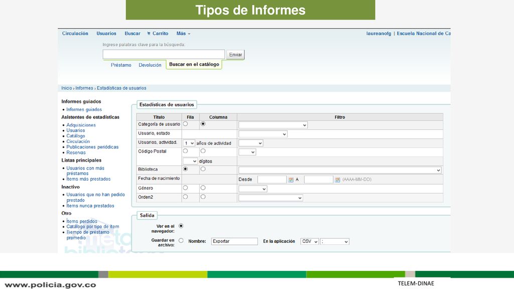 sisi Tipos de Informes TELEM-DINAE