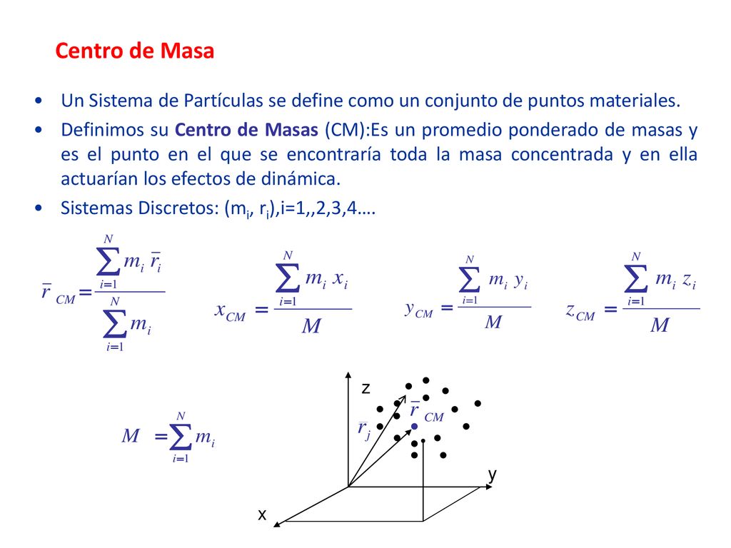 Centro de Masa Un Sistema de Partículas se define como un conjunto de puntos materiales.