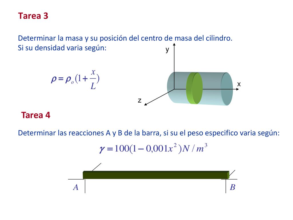 Tarea 3 Determinar la masa y su posición del centro de masa del cilindro. Si su densidad varia según: