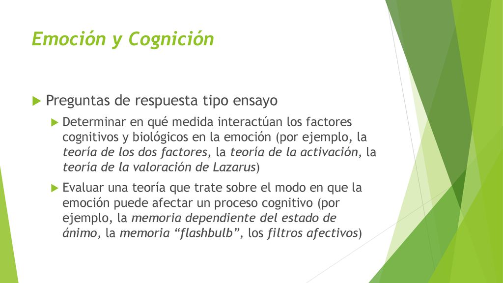 Emoción y Cognición Preguntas de respuesta tipo ensayo