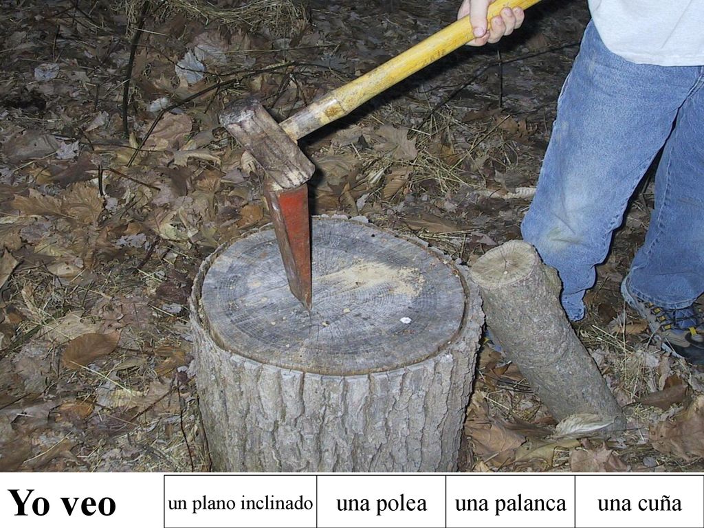 Yo veo un plano inclinado una polea una palanca una cuña