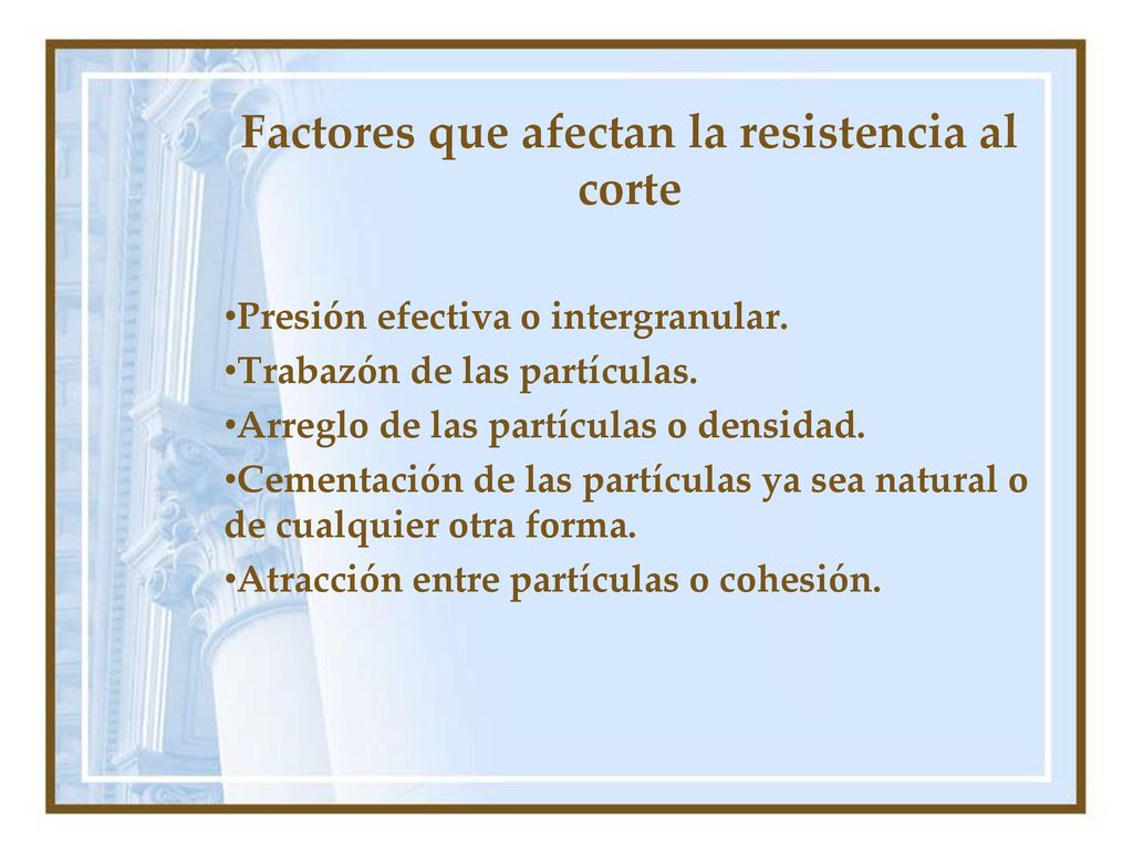 Factores que afectan la resistencia al corte