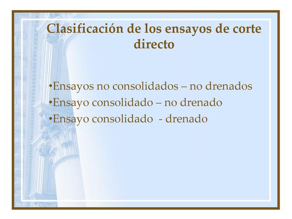 Clasificación de los ensayos de corte directo