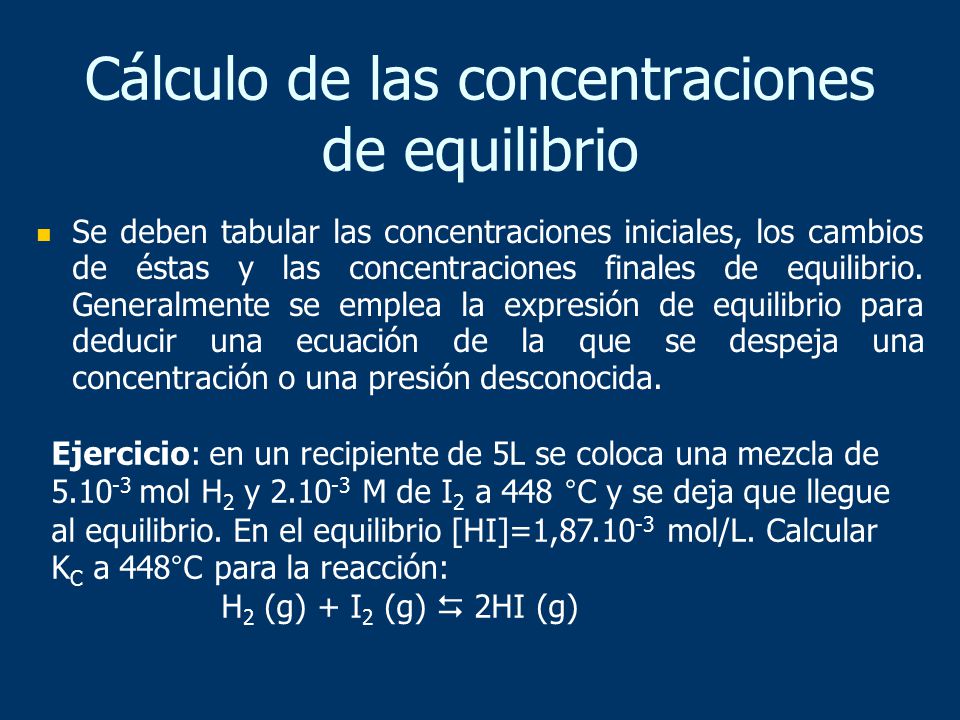 Cálculo de las concentraciones de equilibrio
