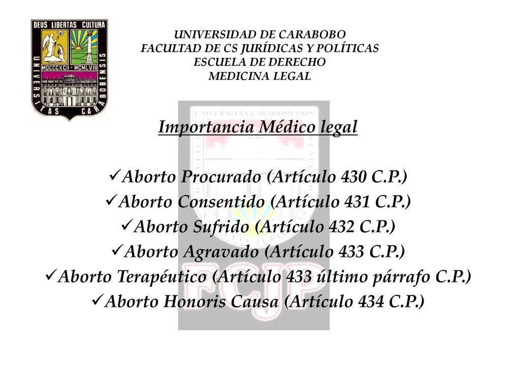 Importancia Médico legal Aborto Procurado (Artículo 430 C.P.)