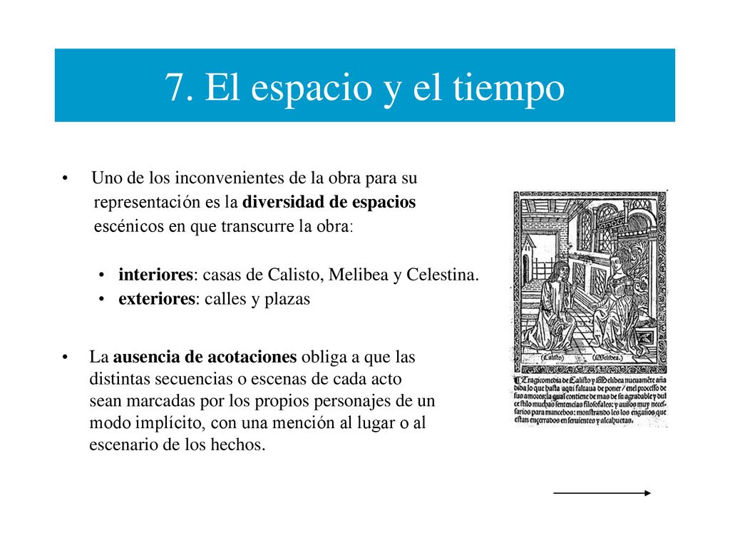 7. El espacio y el tiempo Uno de los inconvenientes de la obra para su