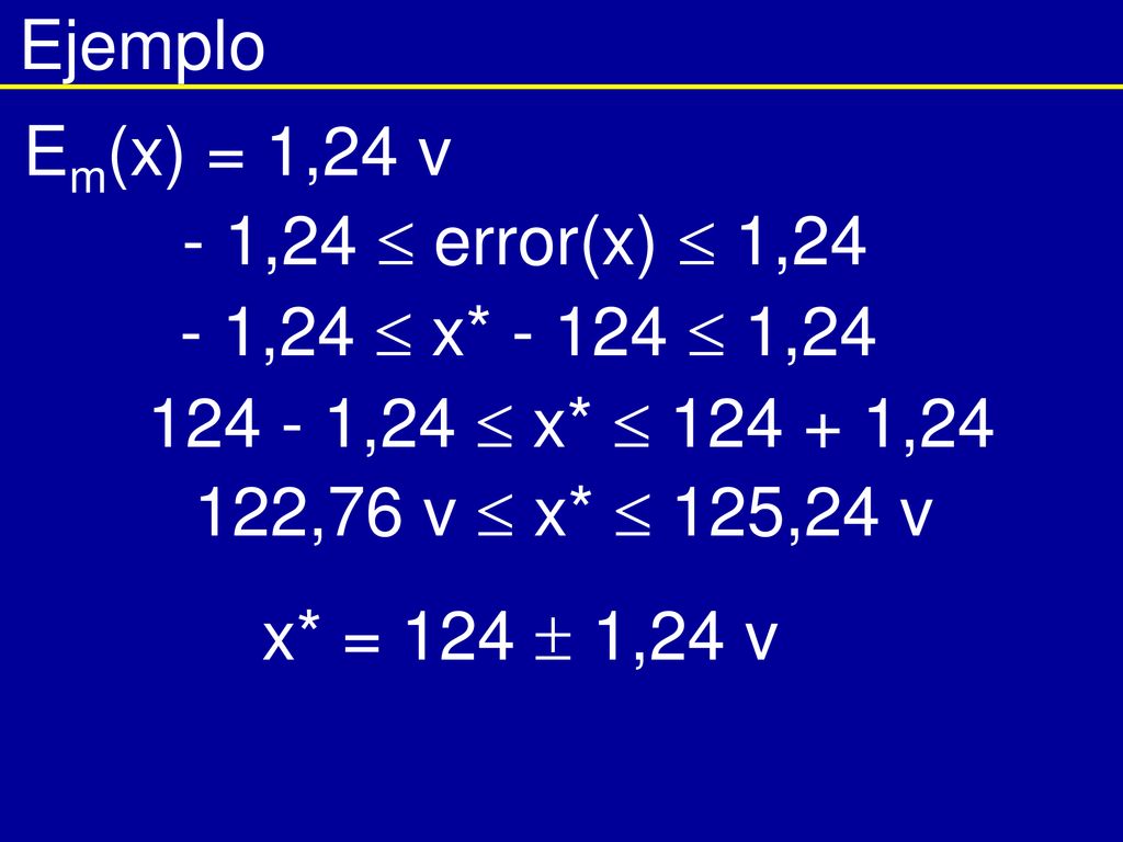 Ejemplo Em(x) = 1,24 v. - 1,24  error(x)  1, ,24  x*  1, ,24  x*  ,24.