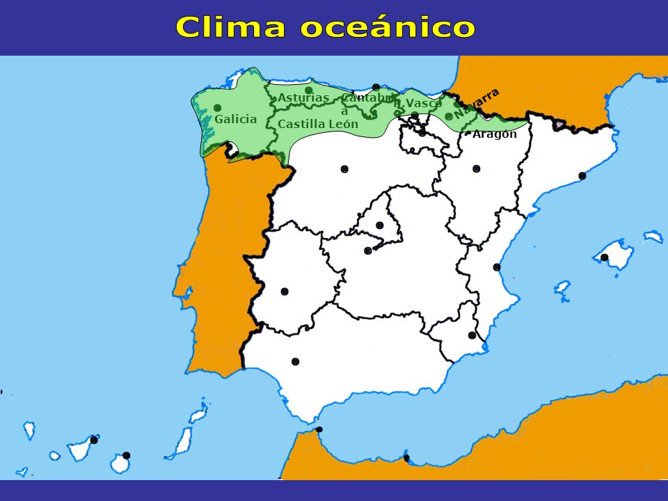 Clima oceánico Asturias Cantabria P.Vasco Navarra Galicia