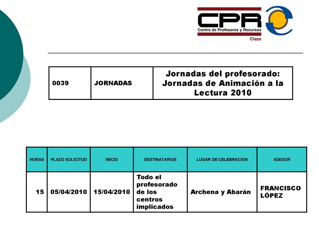 Jornadas del profesorado: Jornadas de Animación a la Lectura 2010