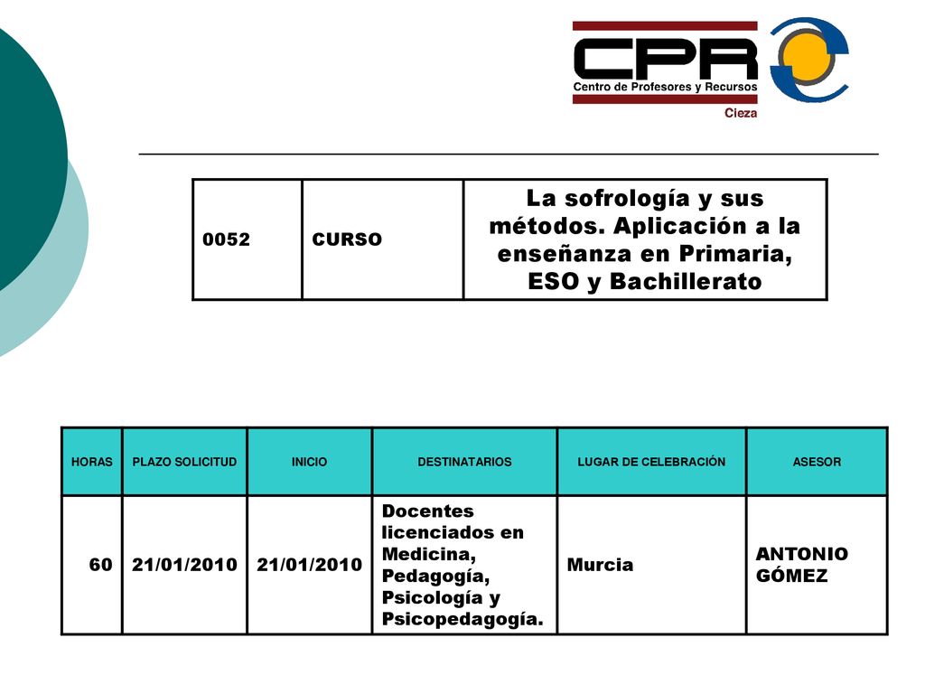 0052 CURSO. La sofrología y sus métodos. Aplicación a la enseñanza en Primaria, ESO y Bachillerato.