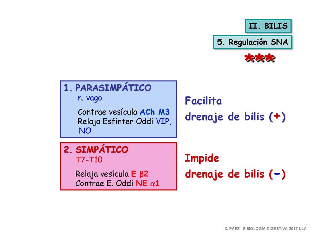 *** Facilita drenaje de bilis (+) Impide drenaje de bilis (-)