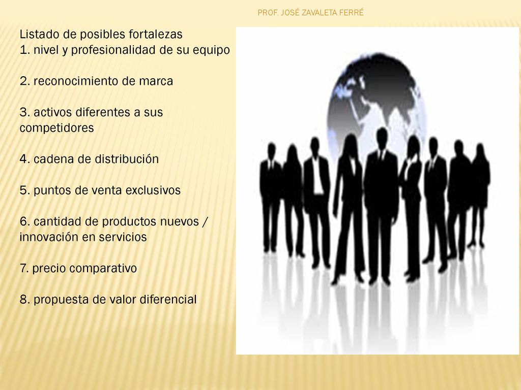 Listado de posibles fortalezas 1. nivel y profesionalidad de su equipo