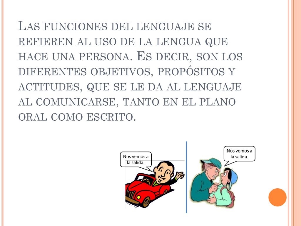 Las funciones del lenguaje se refieren al uso de la lengua que hace una persona.