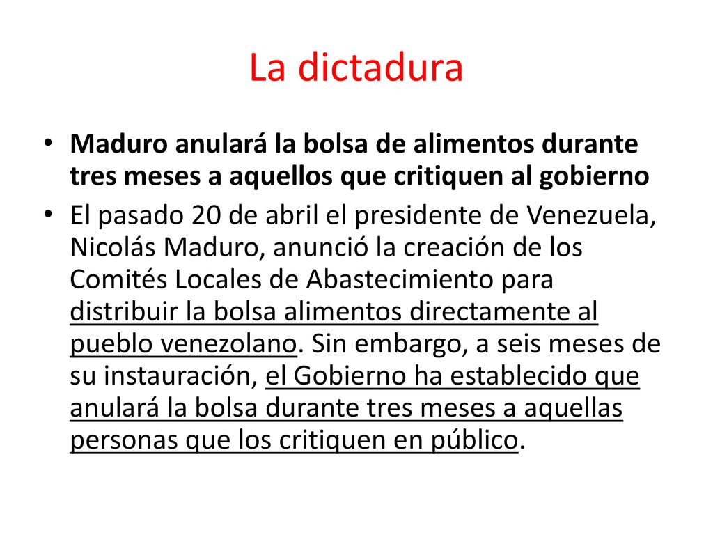 La dictadura Maduro anulará la bolsa de alimentos durante tres meses a aquellos que critiquen al gobierno.