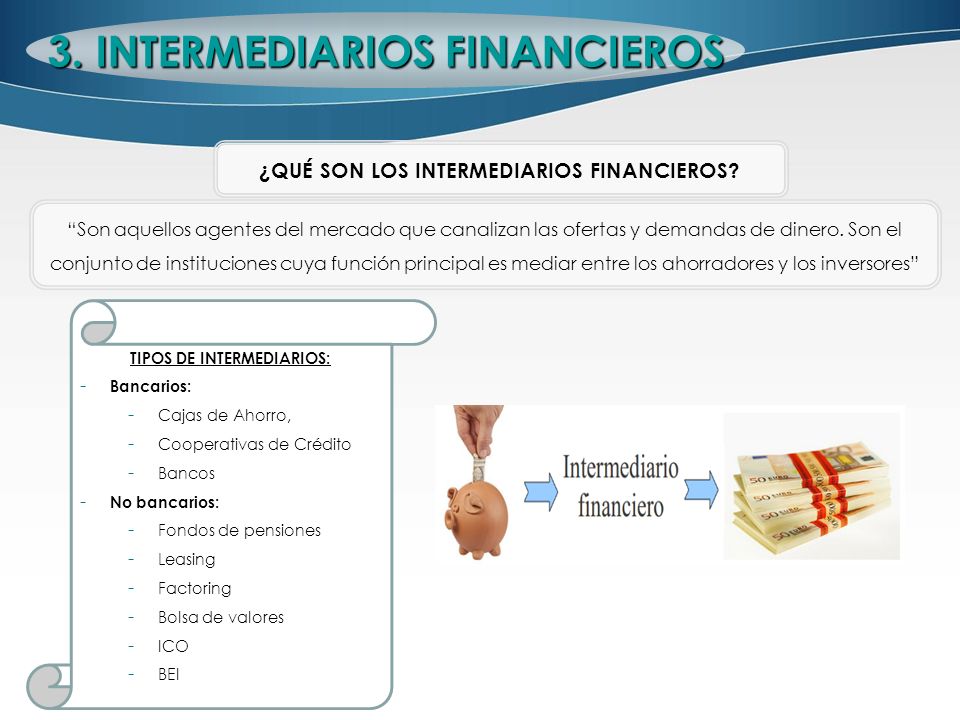 3. INTERMEDIARIOS FINANCIEROS TIPOS DE INTERMEDIARIOS: