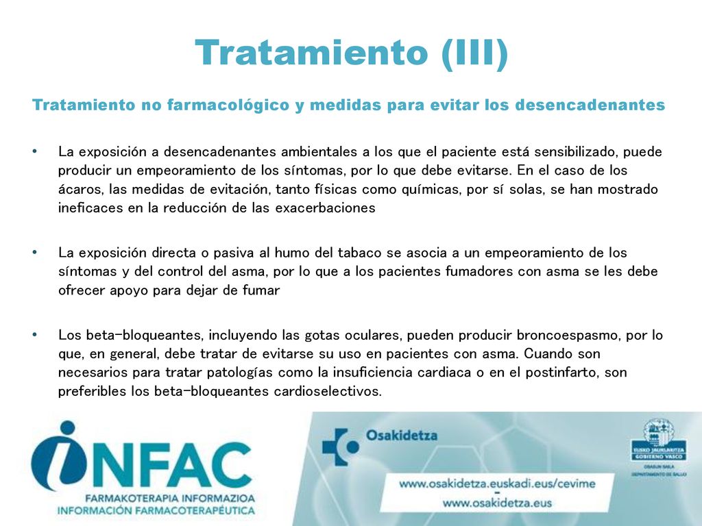 Tratamiento (III) Tratamiento no farmacológico y medidas para evitar los desencadenantes.