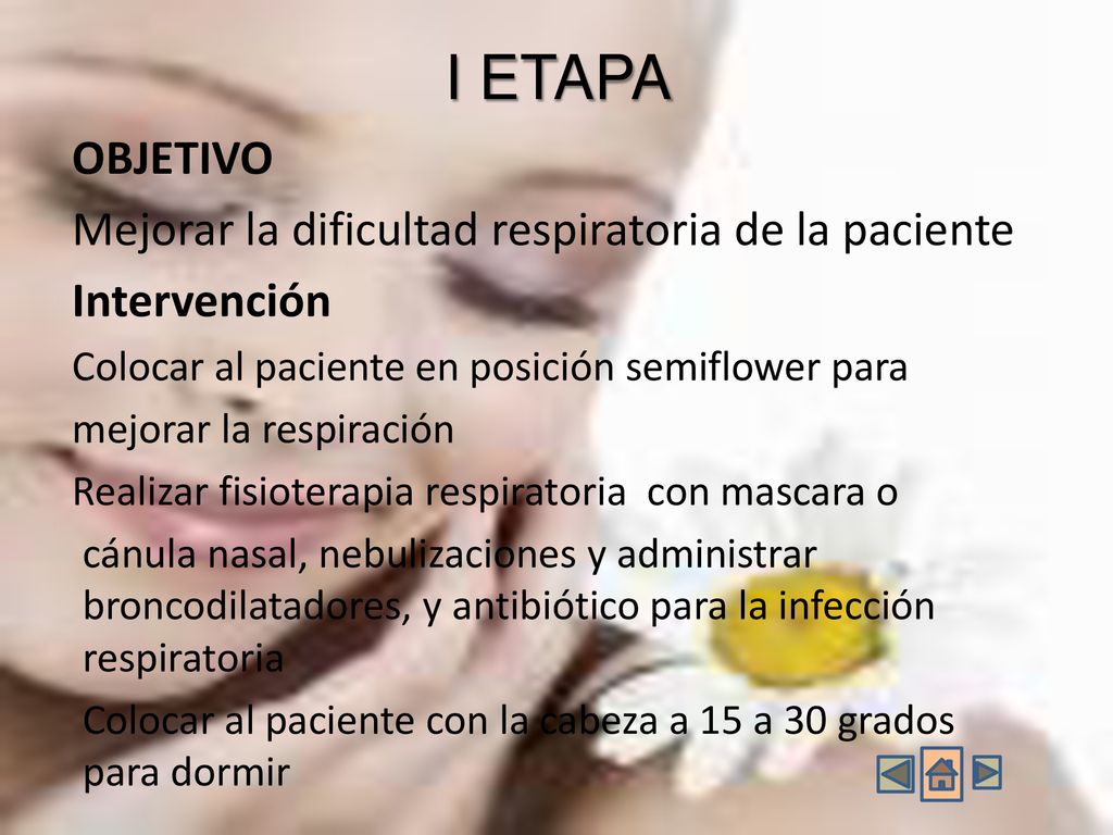 I ETAPA OBJETIVO Mejorar la dificultad respiratoria de la paciente