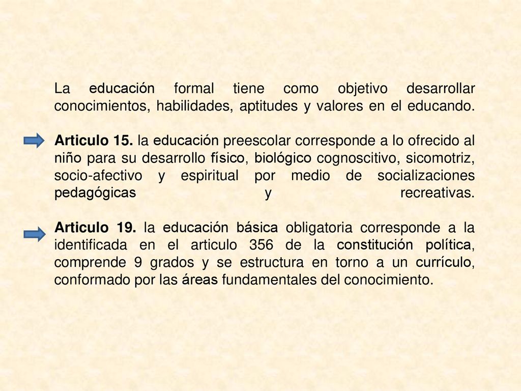 La educación formal tiene como objetivo desarrollar conocimientos, habilidades, aptitudes y valores en el educando.