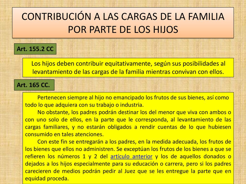 CONTRIBUCIÓN A LAS CARGAS DE LA FAMILIA POR PARTE DE LOS HIJOS