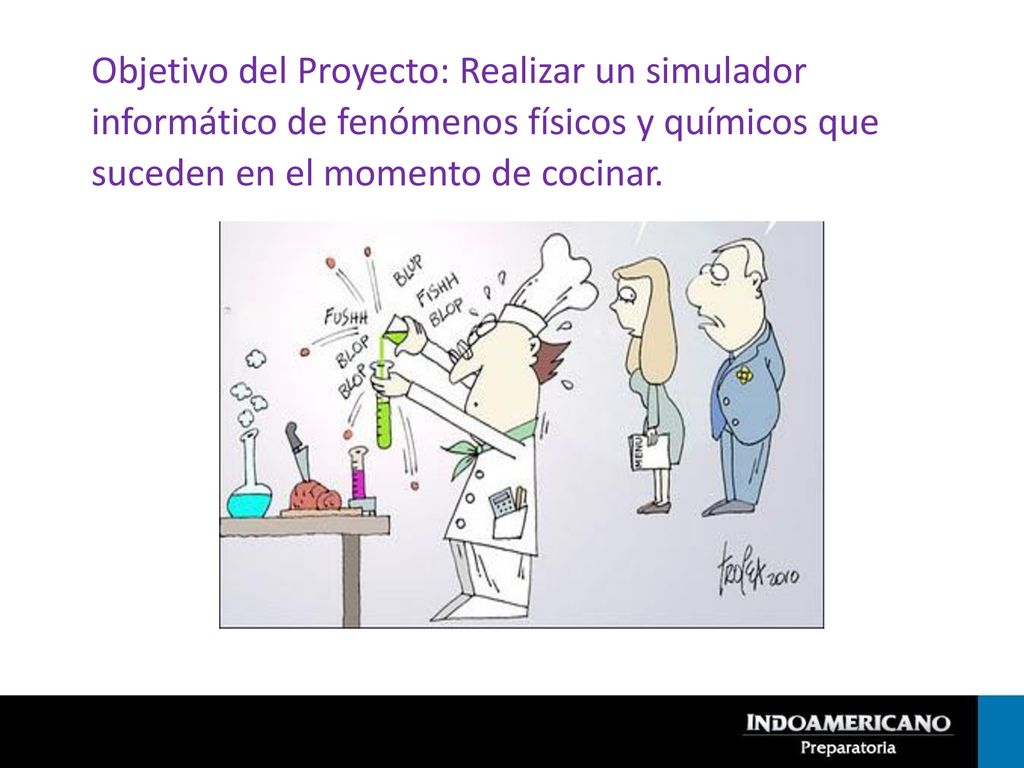 Objetivo del Proyecto: Realizar un simulador informático de fenómenos físicos y químicos que suceden en el momento de cocinar.