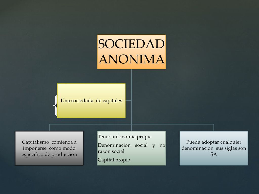SOCIEDAD ANONIMA Capitalismo comienza a imponerse como modo especifico de produccion. Tener autonomia propia.