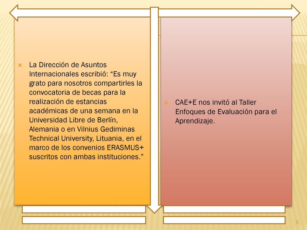 La Dirección de Asuntos Internacionales escribió: Es muy grato para nosotros compartirles la convocatoria de becas para la realización de estancias académicas de una semana en la Universidad Libre de Berlín, Alemania o en Vilnius Gediminas Technical University, Lituania, en el marco de los convenios ERASMUS+ suscritos con ambas instituciones.