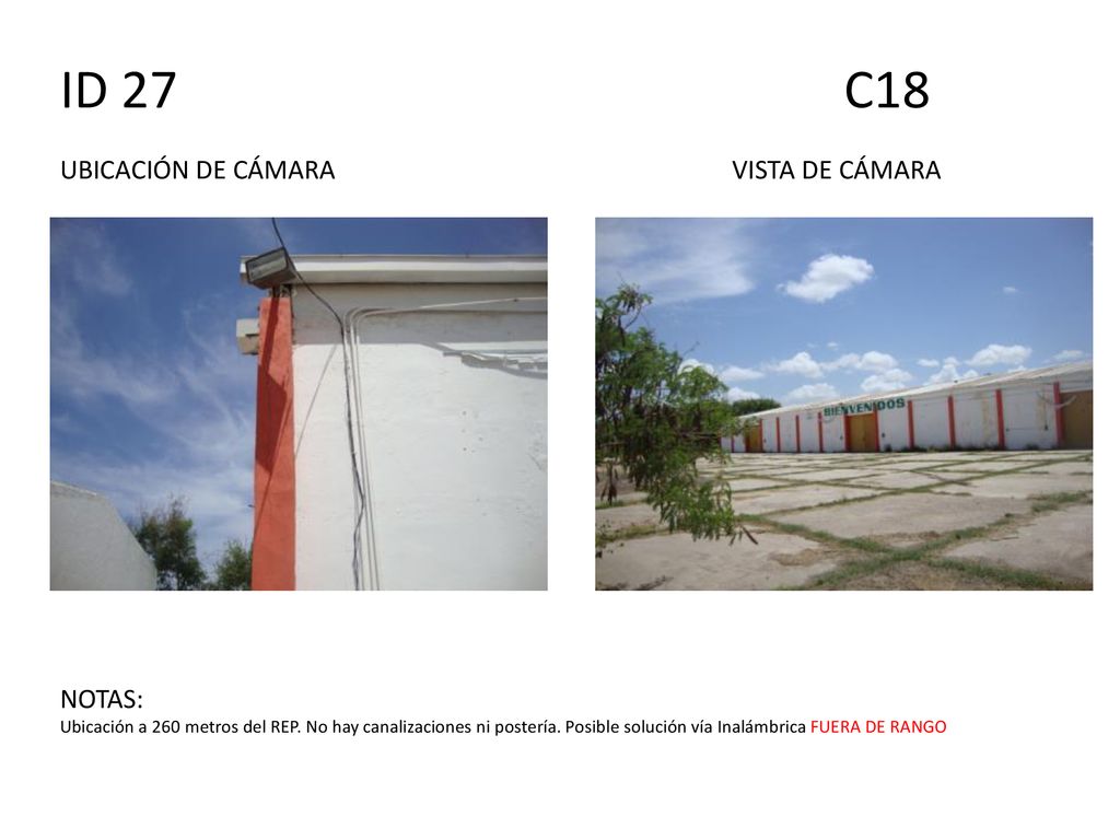 ID 27 C18 UBICACIÓN DE CÁMARA VISTA DE CÁMARA NOTAS: