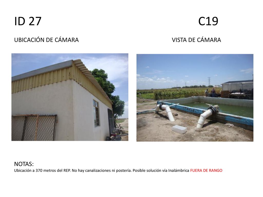 ID 27 C19 UBICACIÓN DE CÁMARA VISTA DE CÁMARA NOTAS: