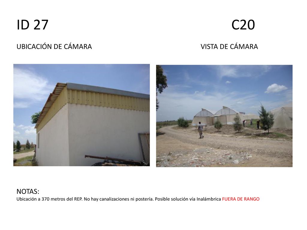 ID 27 C20 UBICACIÓN DE CÁMARA VISTA DE CÁMARA NOTAS: