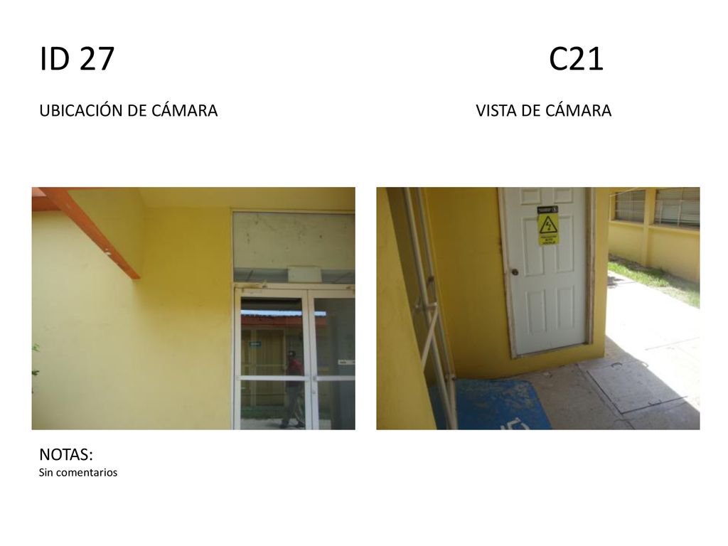 ID 27 C21 UBICACIÓN DE CÁMARA VISTA DE CÁMARA NOTAS: Sin comentarios
