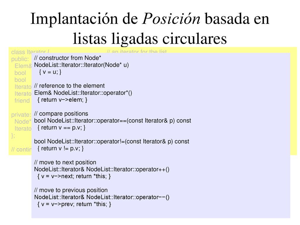 Implantación de Posición basada en listas ligadas circulares