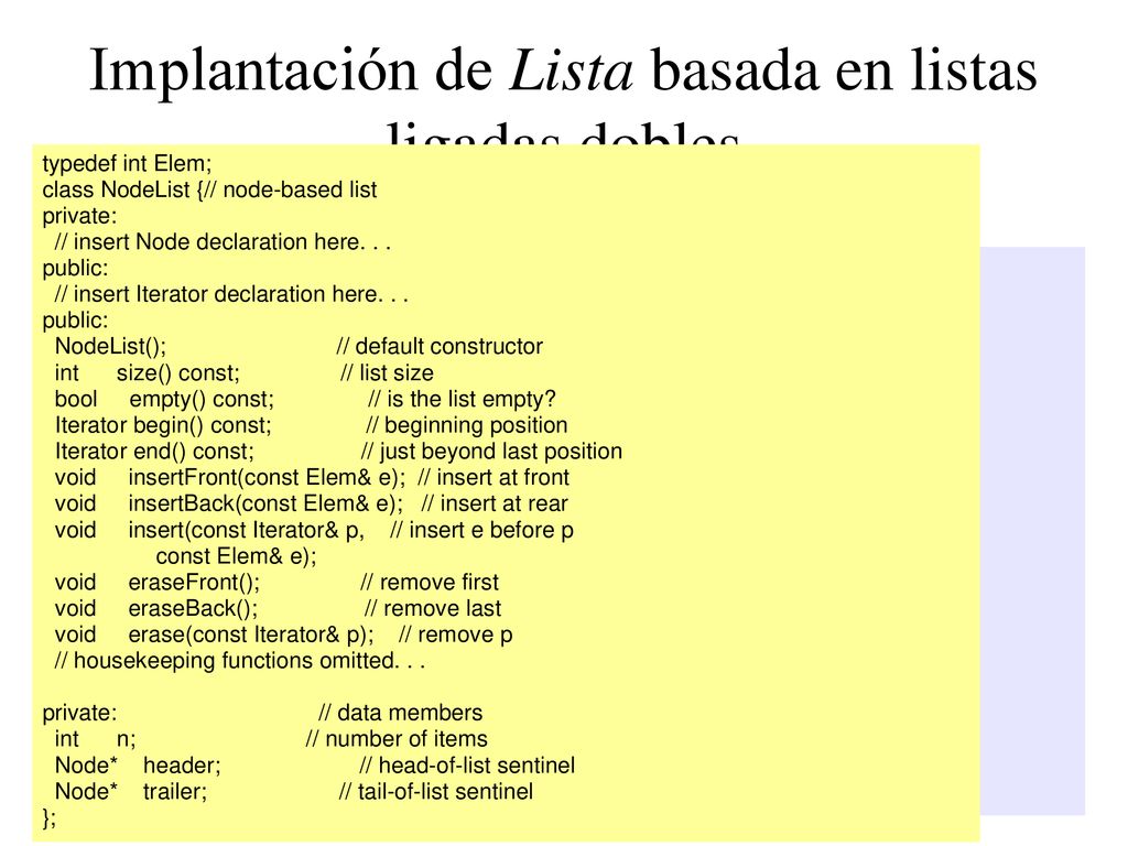 Implantación de Lista basada en listas ligadas dobles