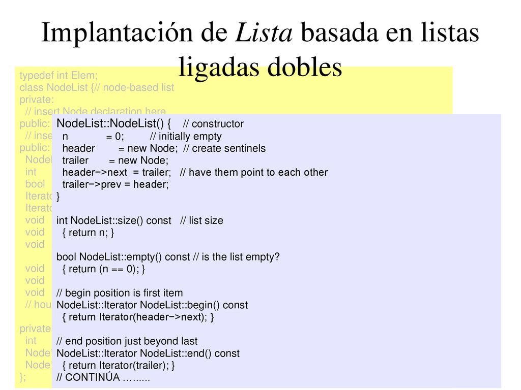 Implantación de Lista basada en listas ligadas dobles