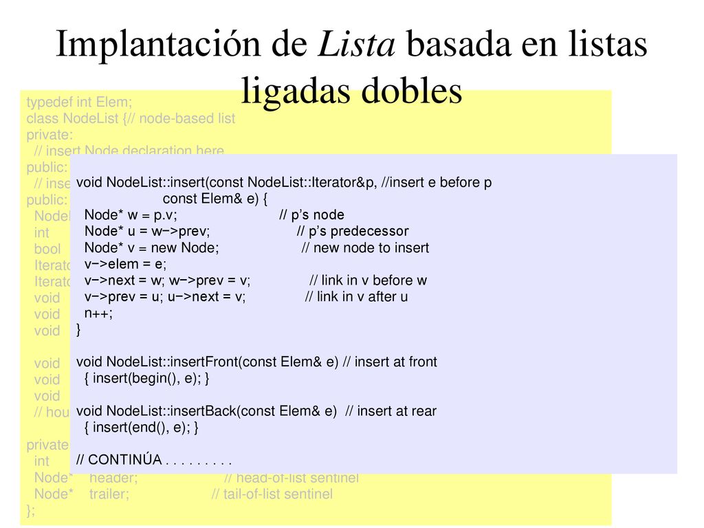 Implantación de Lista basada en listas ligadas dobles